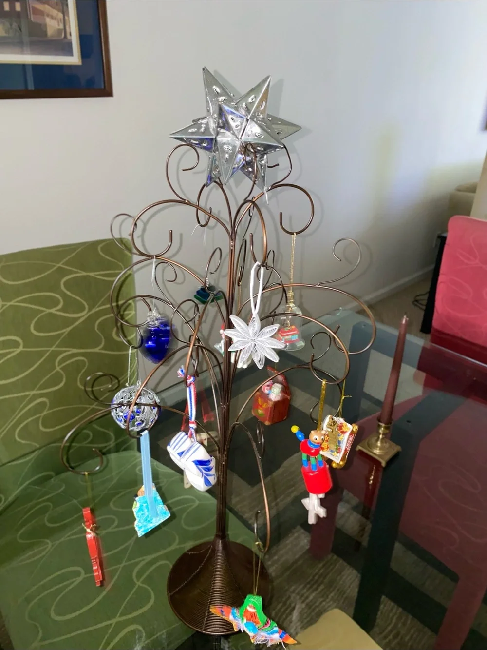 Holiday Ornament Metal Scroll Tree For Ornaments Display. H 24”. W 14”.